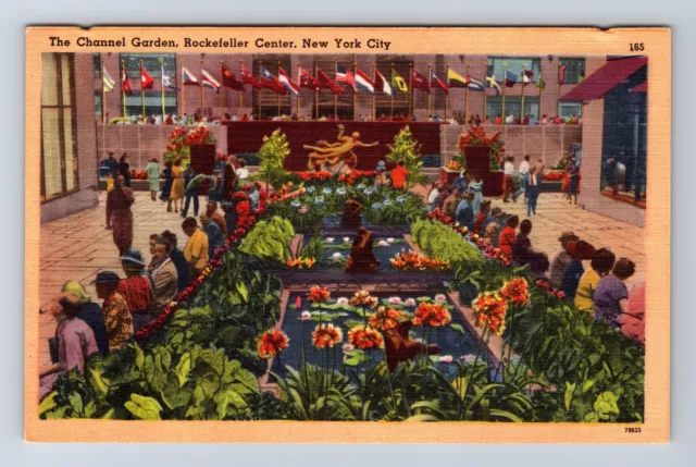 New York City NY, Rockefeller Center, Channel Garden Vintage Souvenir Postcard
