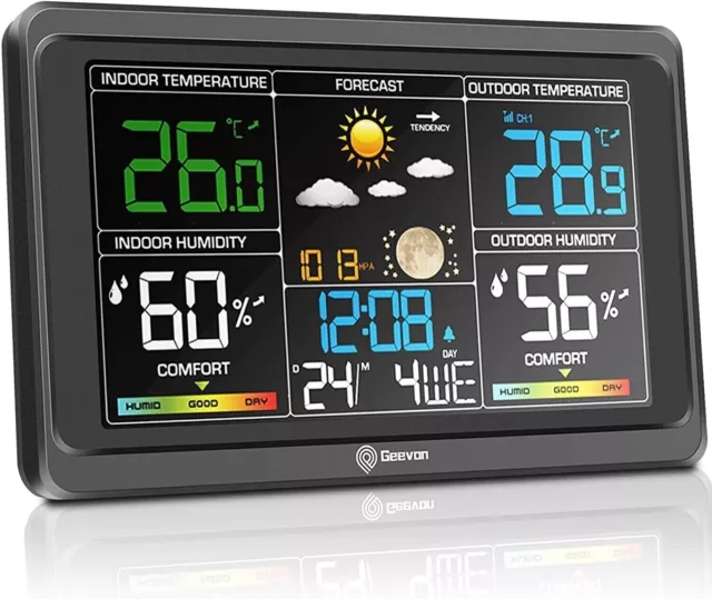 Geevon Stazione Meteo Digitale Wireless Meteorologica con Ampio Schermo. 593385