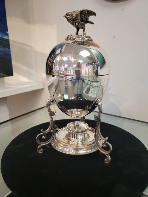 Antique Victorian English Silver Egg Coddler With Insert And Burner