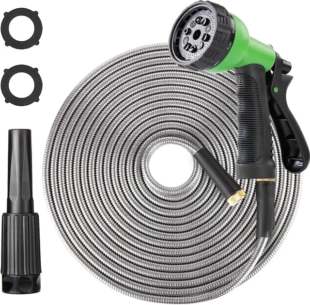 STAINLESS STEEL GARDEN Hose 2 Sprayer Nozzles,Leak Proof, Kink Heavy