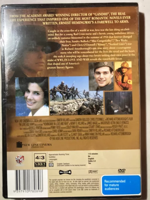 IN LOVE AND WAR DVD 1996 Sandra Bullock Chris O'Donnell BRAND NEW 2