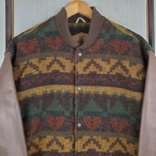 VTG WOOLRICH USA Size Large Mens Wool Leather Southwest Varsity Jacket Aztec
