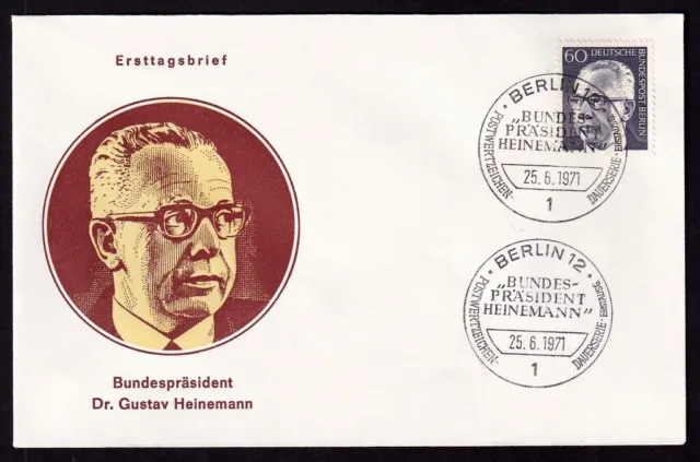 Berlin 1971 FDC Bundespräsident Dr. Gustav Heinemann (II) Mi. 394 gest.