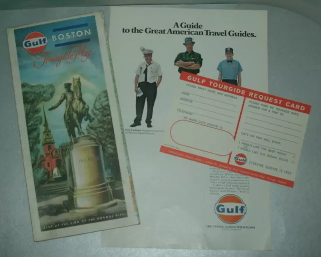 Old Gulf Oil Co Petroliana Collection (Tourgide Boston Road Map + Ad + Postcard)