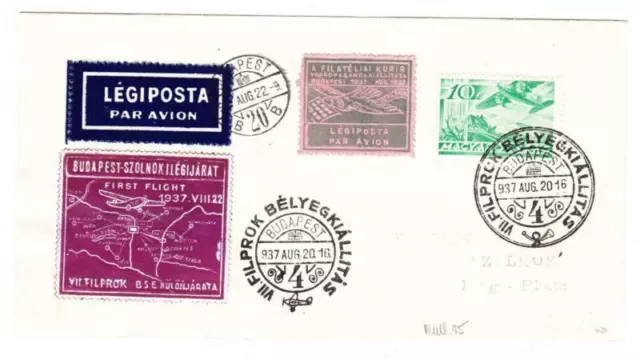 Ungarn Sc #C35-FIRST Flight-Mu # 95-BUDAPEST August/20/1937-TO Szolnok-Fligh