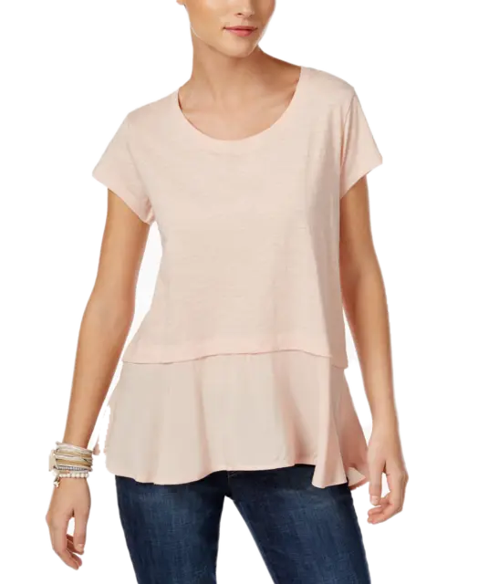 Style & Co Women's Layered-Look Peplum T-Shirt (Crushed Petal, X-Large)