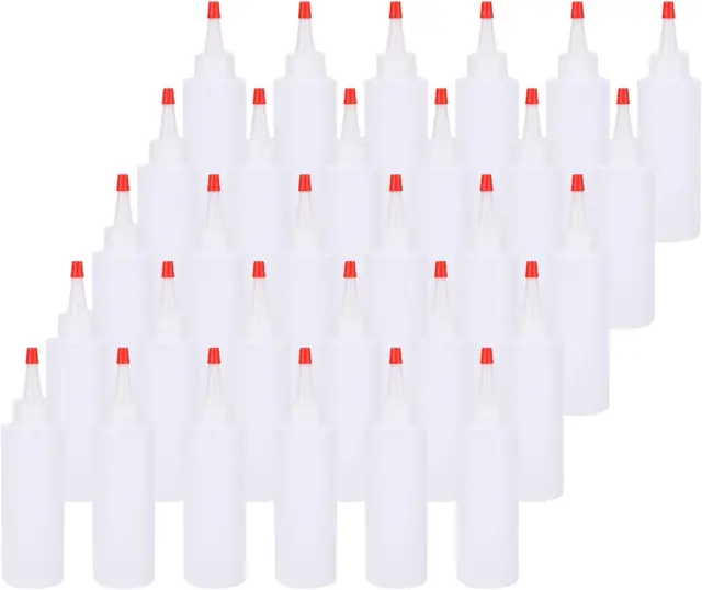30 Pack Small Plastic Squeeze Condiment Bottles with Red Tip Cap 4 Ounce Squirt