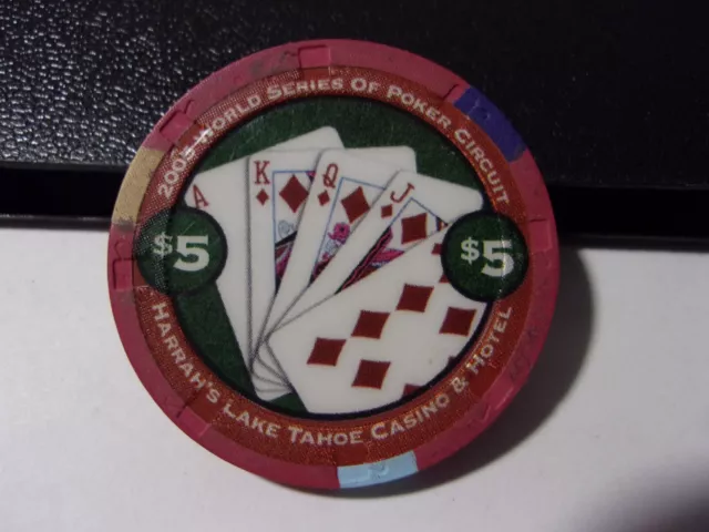 HARRAH'S LAKE TAHOE CASINO $5 hotel casino gaming poker chip - Lake Tahoe, NV