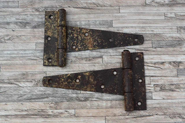 2pcs Vtg Collectible Wrought Iron Handforged Heavy Duty French Gate Door Hinges