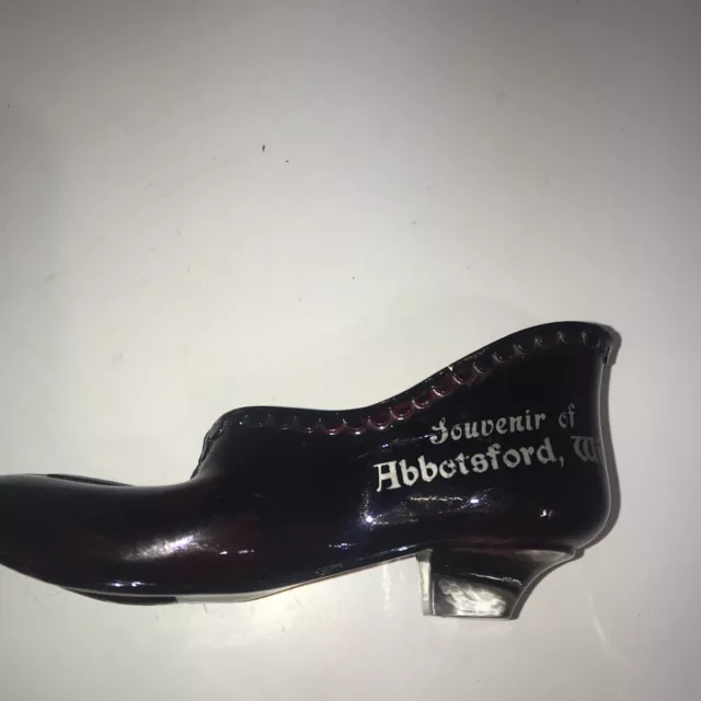 Circa 1905 Souvenir EAPG Ruby Flash Glass Shoe  Abbotsford ,wis. Vintage, Maroon