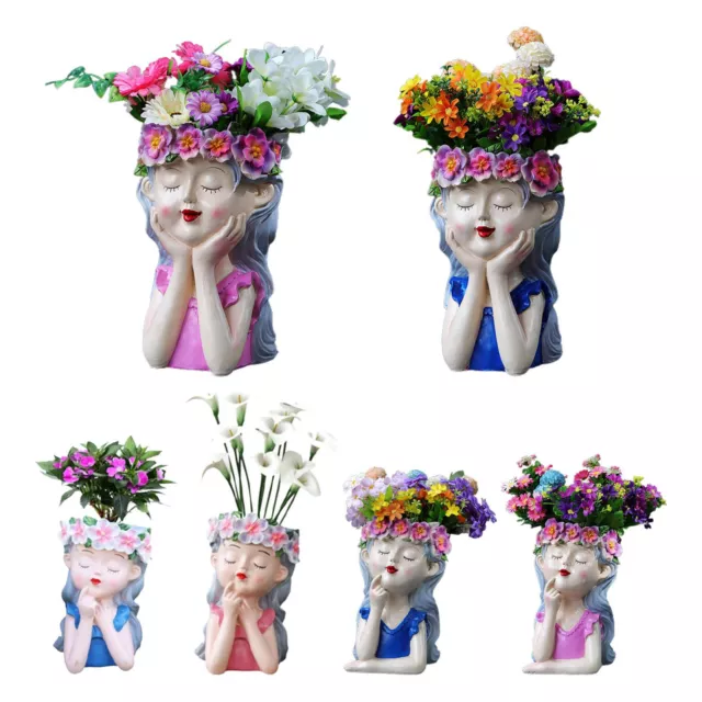 Fairy Head Face Planter Thinking Girl Flower Pot Resin Succulent Garden Statue