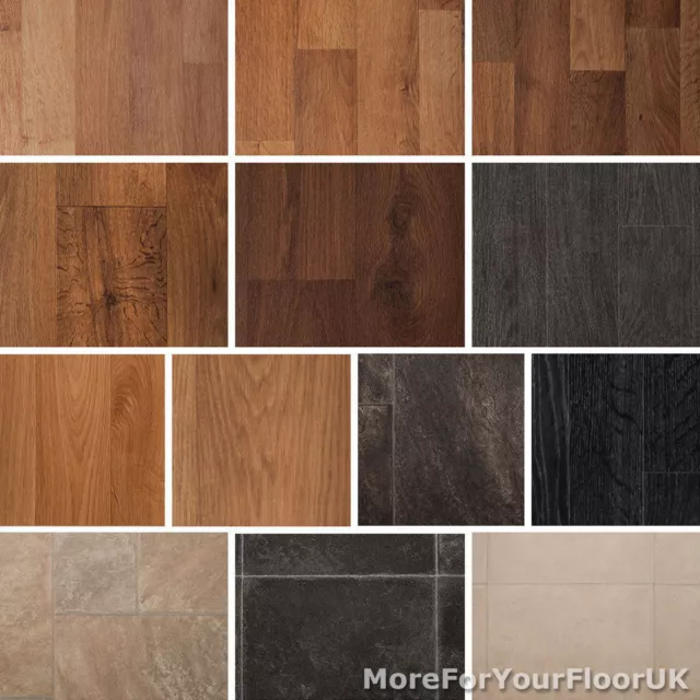 Quality Vinyl Flooring Roll CHEAP, Wood or Tile Effect Kitchen Bathroom Lino 2m