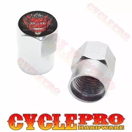 2 Silver Hex - Billet Aluminum Custom Valve Caps for Motorcycle - 1%ER RED DEVIL