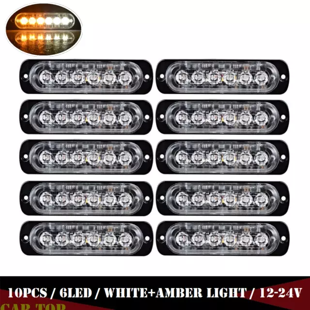 10x Amber/White 6LED Side Truck Emergency Beacon Warn Hazard Flash Strobe Light