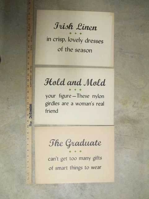 GRADUATE IRISH LINEN 1950s (3) store display sign vtg women's clothing ...