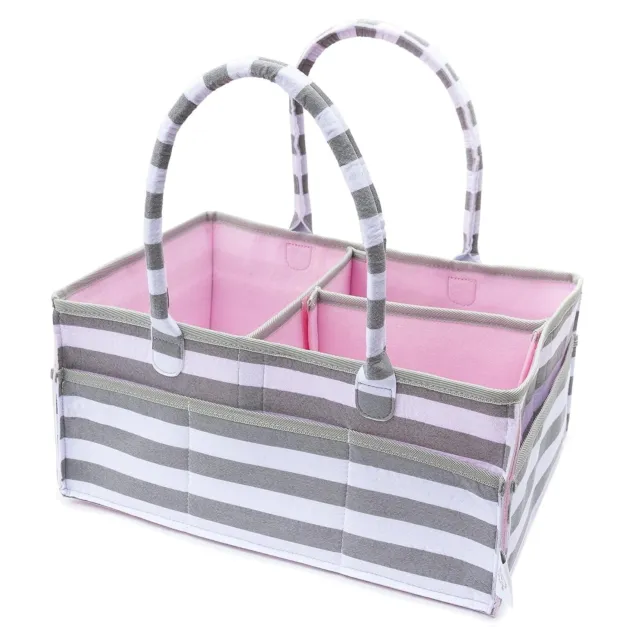 Baby Diaper Caddy Organizer Pink Gray Storage Basket with Removeable Inserts