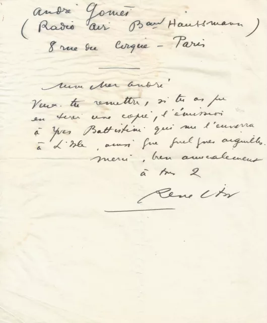 René CHAR -  Lettre autographe signée