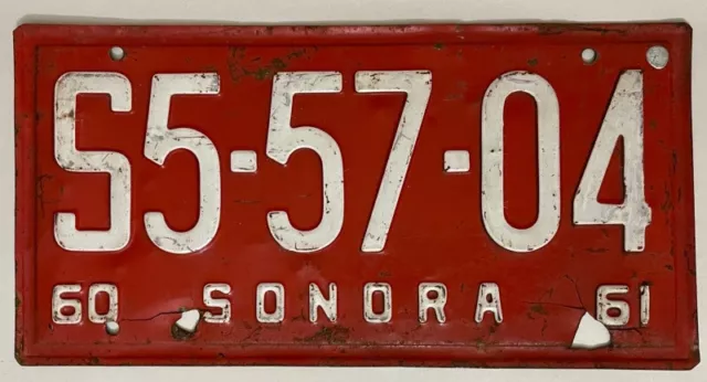 1960-1961 SONORA Mexico License Plate #S5-5704