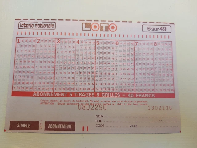 Cartella Lotteria Loto Loterie Nationale Francia Anni 80