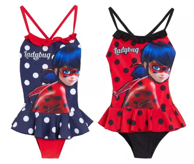 Girls Miraculous Ladybug Swimming Costume Kids Swimsuit Frilly Holiday Swimwear