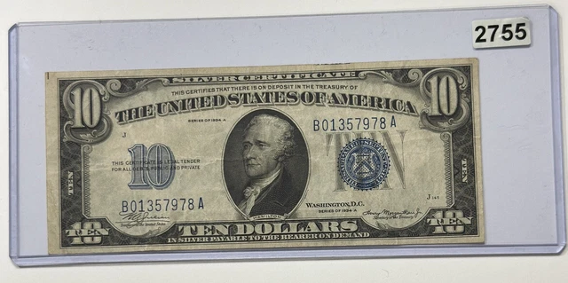 Premium Choice 1934 A $10 Ten Dollar Silver Certificate Note Blue Seal. #2755 3