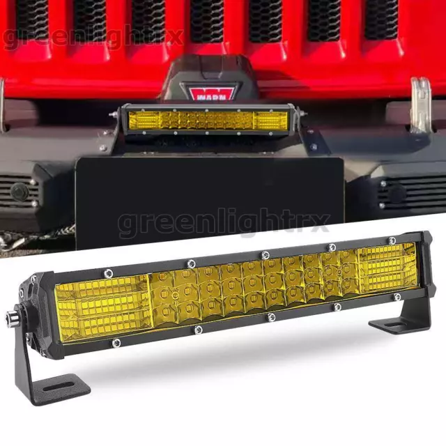 10inch LED Light Bar Yellow Fog Tri Row Spot Flood Combo Offroad Truck SUV ATV