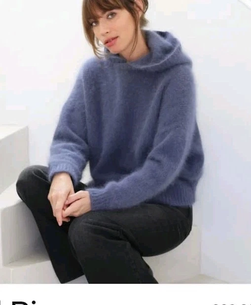 Pull En Angora Anny Blatt Couture - Taille XL, Couleur Foncée Avec Plastron Beige Et Motifs Losanges - Neuf Sans étiquettes