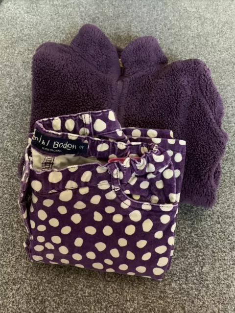 Girls Mini Boden purple bundle age 9-10 years trousers and fleece