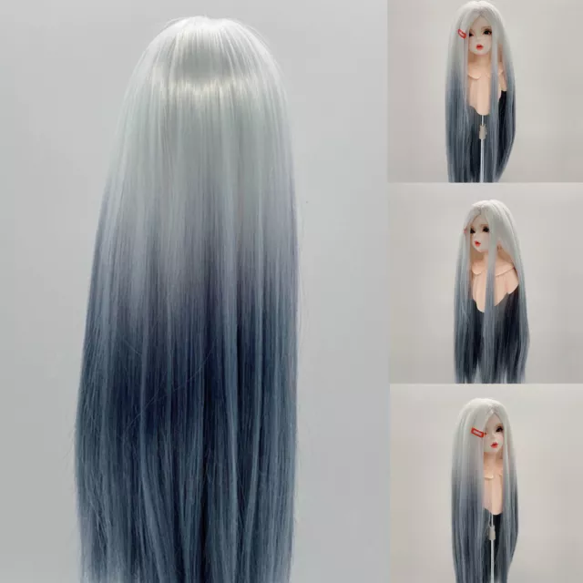 Dolls Long Straight Wigs Hair White Grey Gradient Color for 1/3 1/4 1/6 BJD Doll
