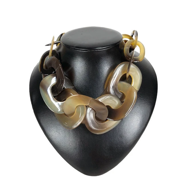 Hermes Buffalo Horn Necklace Brown Women Second Hand
