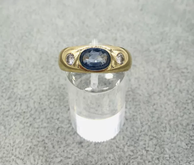 585/- 14 kt Gelbgold Ring mit Blautopas und Diamanten, Ringgröße 58, Top Zustand