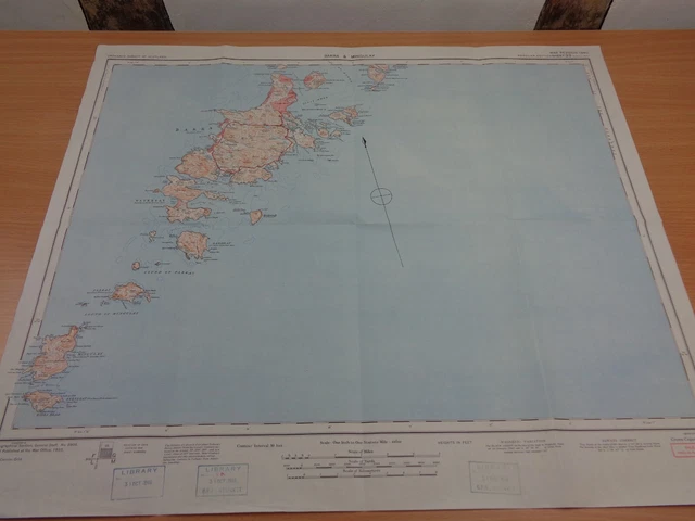 WW2 map "BARRA & MINGULAY" with SECRET ROCKET BASE INK STAMP (V1 & V2 ROCKETS)