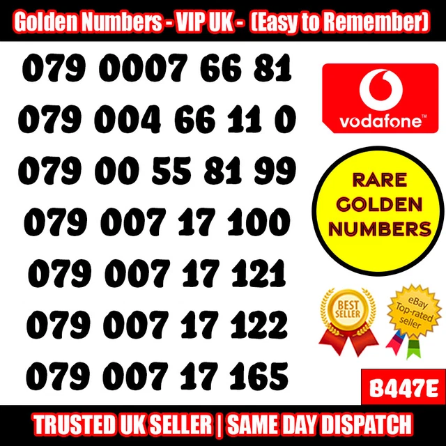 Golden Numbers VIP UK SIM - LOTTO numeri Vodafone facili da ricordare - B447E