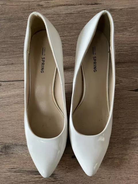 Call It Spring Pointed High Heels Women's 8.5 M Pump White Faux Patent Leather