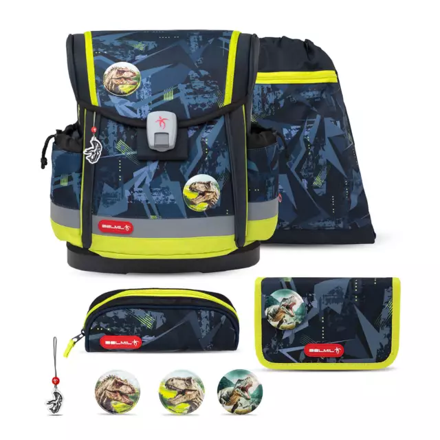 Rucksack Classy Plus ergonomisches Schulranzen-Set 5-teilig T-Rex Lime