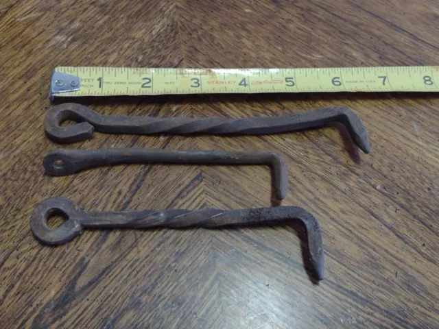 EARLY 1800s Hand Forged Twisted Latch Hook Barn Door Gate Hardware Salvage LOT 3 6