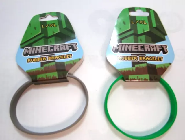 Lot of 2 Minecraft Diamond Ore and Creeper Rubber Bracelet Brand New Size L/XL