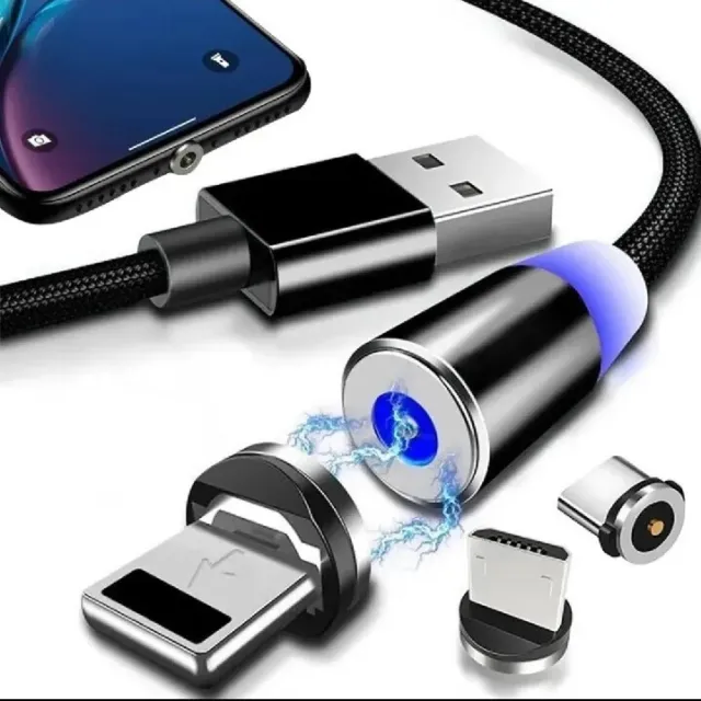 Cavo Di Ricarica Cellulare Magnetico Tipo Type C Iphone Micro Usb Cavetto 3 In 1