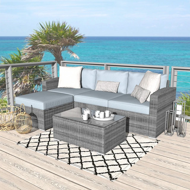 EXTRA LARGE RATTAN Corner Sofa Bed Table Lounge Set Garden Couch