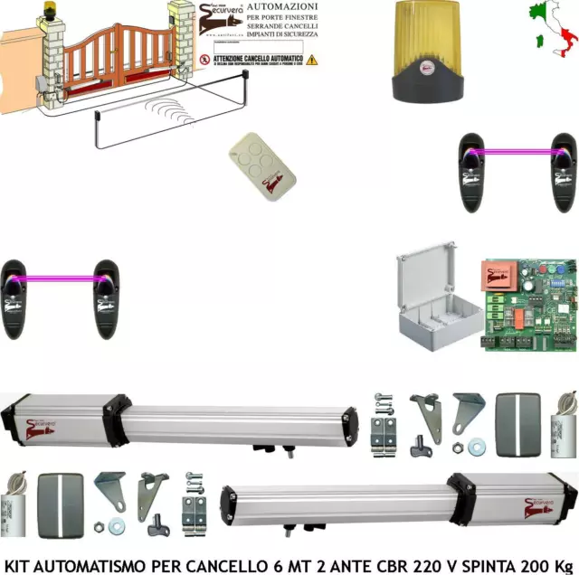 Kit Automazione Cancello Battente 6 Mt 2 Motori 220V 2  Fotoc Radioc R Code Faro