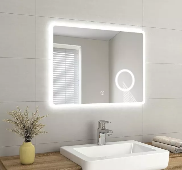 LED Bathroom Mirror LED Surround - Shaver Socket - 3x Magnify - Demist - 80x60cm