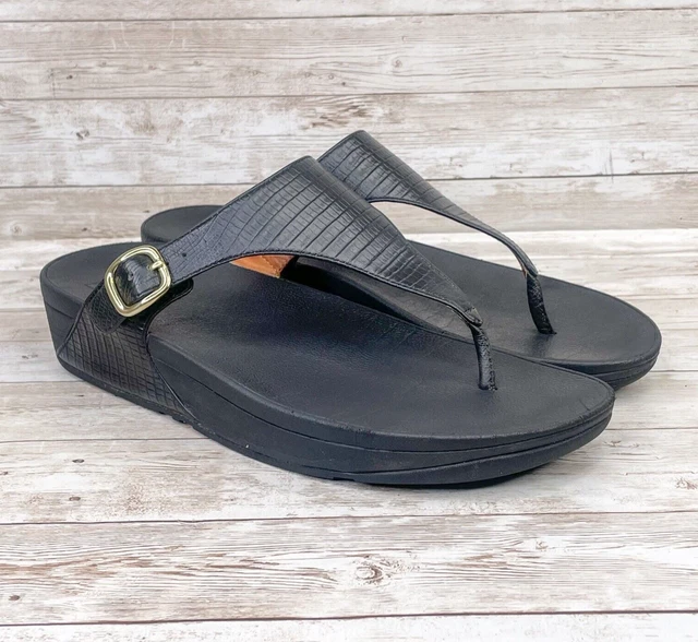 FITFLOP The Skinny Sandals Womens 9 Black Croc Thong Wedge Slip On Comfort Shoes