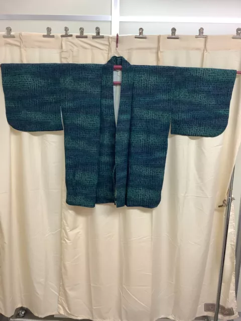 Japanese Vintage Kimono Haori Jacket pure silk blue wave length 32.28 inch used