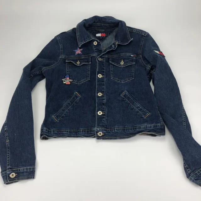 Vintage Tommy Hilfiger Girl Size L Denim Jean Jacket Patches Hollywood Misses