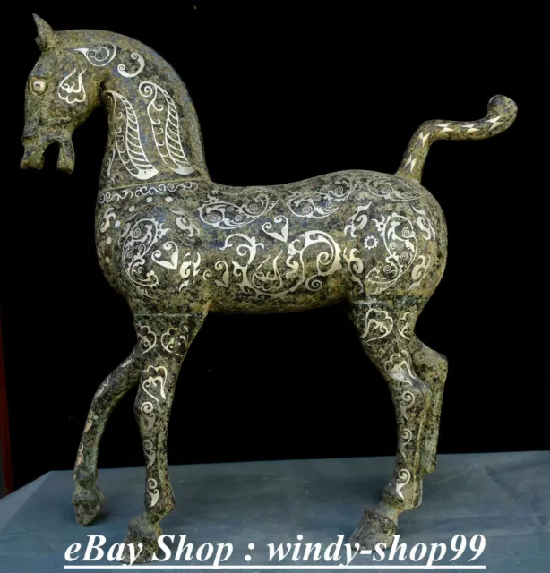 21 "Vieux Chinois Argent Bronze Ware Dynastie Palais Tang Cheval Statue Sculptur