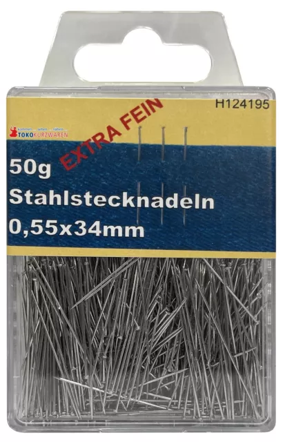 (0.10 EUR/Gramm) CreaStyle - Stahl Stecknadeln EXTRA FEIN silber 0,55 x 34mm /