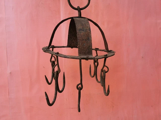 ANTIQUE VERY RARE OLD HAND FORGED WROUGHT IRON HOOK HANGER 19th DRAW WELL 3