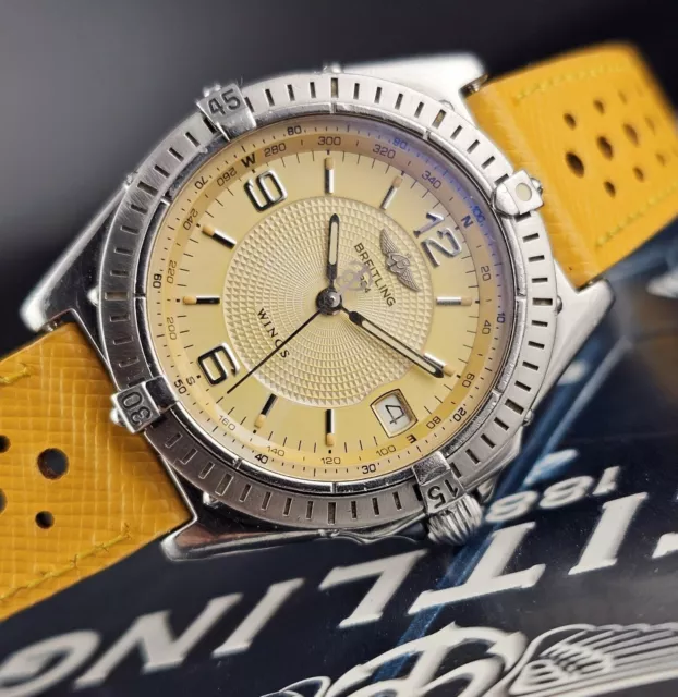 Vintage 90s Breitling Wings A10050 Reloj automático para hombre con correa...