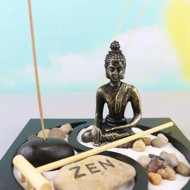 MagiDeal Home Buddha Statue Zen Garden Rock Rake Räuchergefäß Buddha Pray