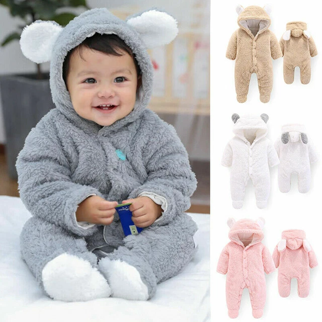 Newborn Baby Boy Girl Clothes Kids Bear Hooded Romper Jumpsuit Bodysuit Outfits